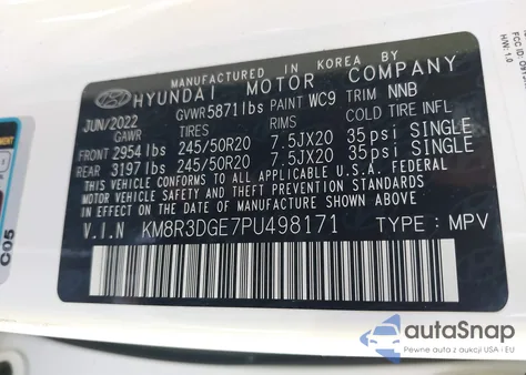 2023 Hyundai Palisade Xrt from USA, damaged, VIN KM8R3DGE7PU498171